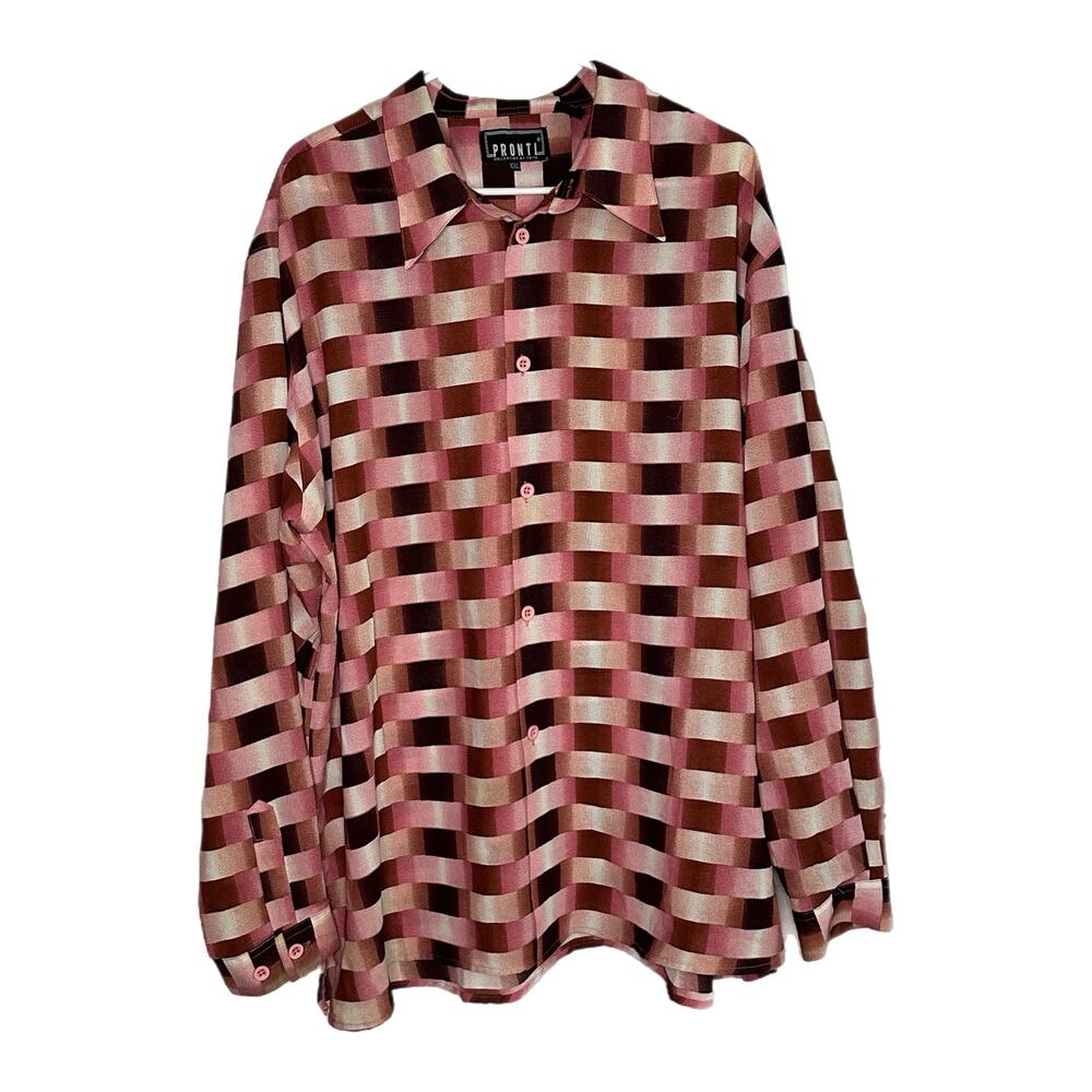 Pronti Collection by Phita Men’s Pink Patterned Button Up Blouse, XXL, Pre-owned